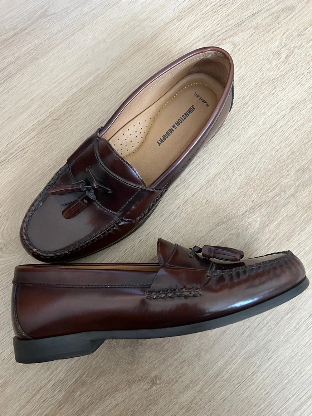 Johnston & Murphy Men's Hayes Sheepskin Tassel Loafers Burgundy Made In Brazil